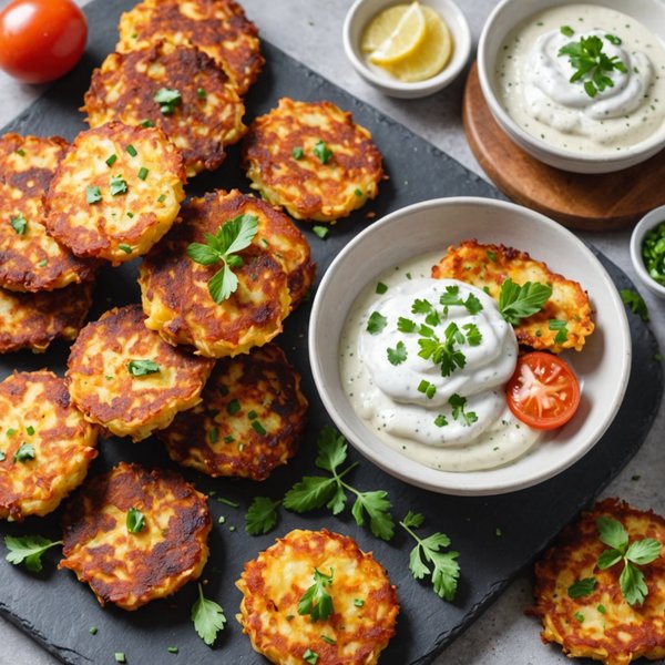 Comment réaliser des beignets de pommes de terre râpées avec une sauce au yaourt?